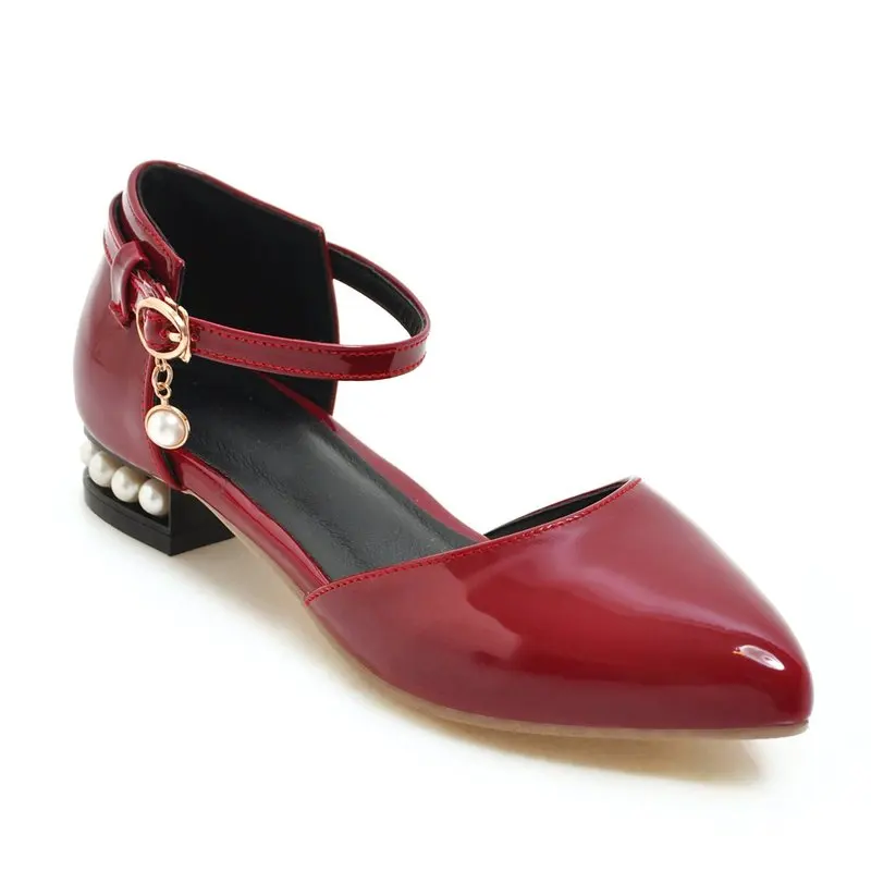 

2019 mid heels Patent leather pointed sandals sexy female Metal belt buckle summer shoes Female sandals