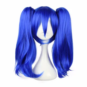 

MCOSER 45cm Short Synthetic Blue Color Cosplay Costume Two Ponytails Wig 100% High Temperature Fiber Hair WIG-555B
