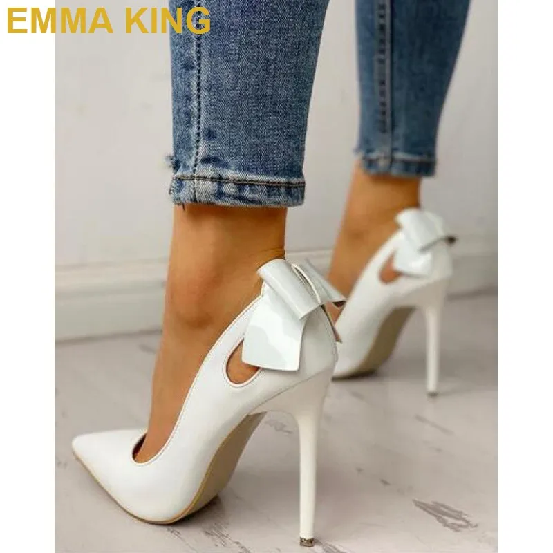 white heels with bow