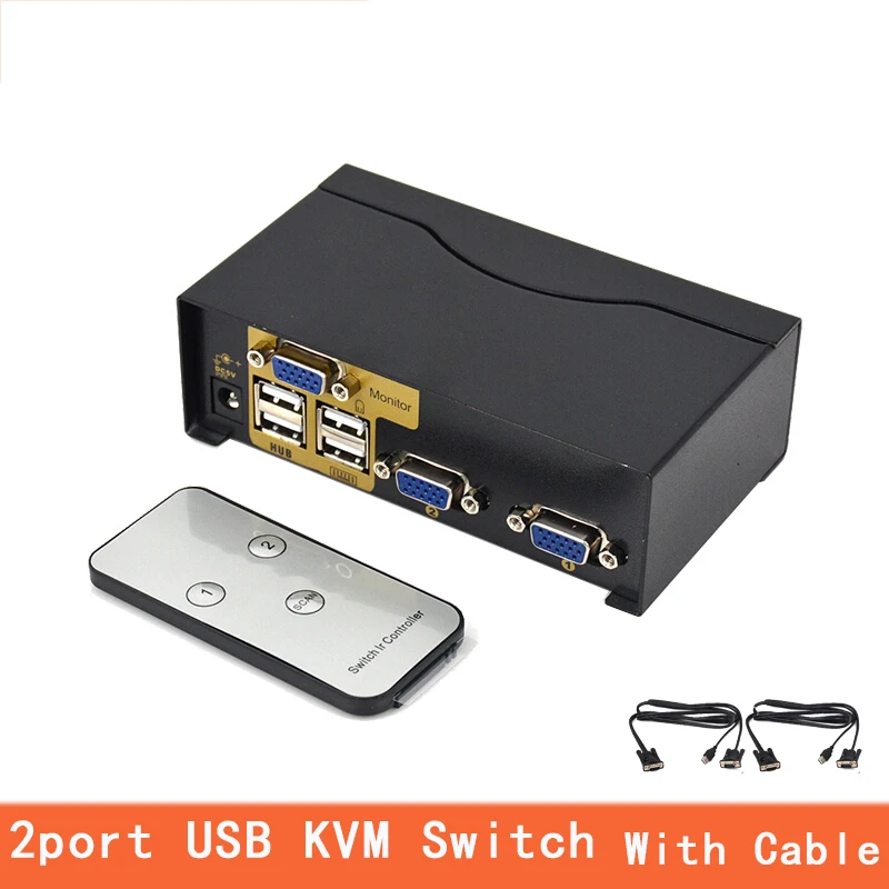 2 порты и разъёмы USB KVM переключатель VGA splitter Schalter адаптер Drucker Verbinden Tastatur Maus компьютер Verwenden 1 мониторы с кабелем