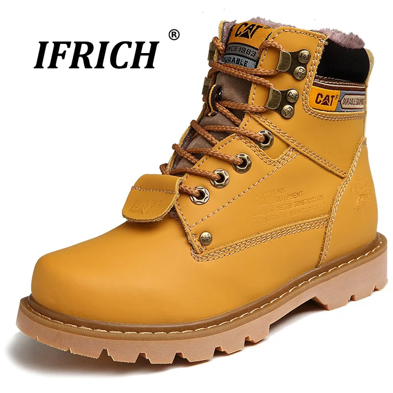 

2019 New Luxury Men Working Safety Boots Yellow Skiing Men Boots Warm Fur Leather Boots Winter High Top Sneakers Working shoes