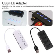 Высокоскоростной тонкий 4 порта USB 2,0 концентратор светодиодный usb-хаб разветвитель с переключателями питания для ноутбука ПК компьютера