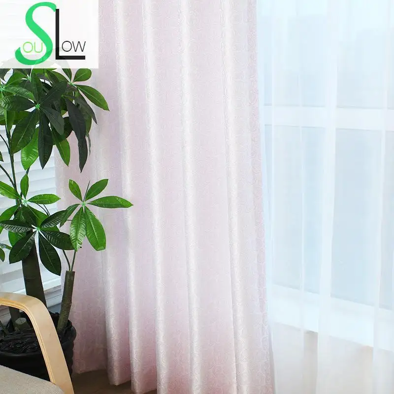 Slow Soul Pink Gold Rose Curtain Jacquard Europe Floral Curtains