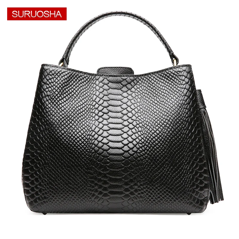 

SURUOSHA Women Python Cow Bag Tote Handbag Genuine Leather Snake Skin Pattern Crossbody Messenger Bags for Women Luxury Purse