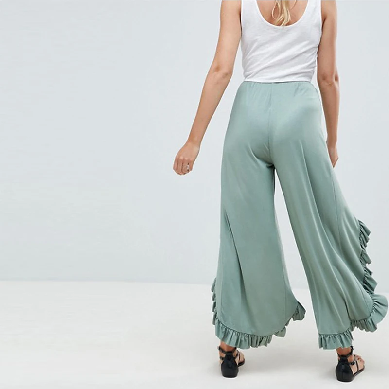 IUURANUS Sexy ruffles casual women pants capri High waist baggy split summer pants female Ladies wide leg trousers bottom 2019 IUURANUS Sexy ruffles casual women pants capri High waist baggy split summer pants female Ladies wide leg trousers bottom 2019