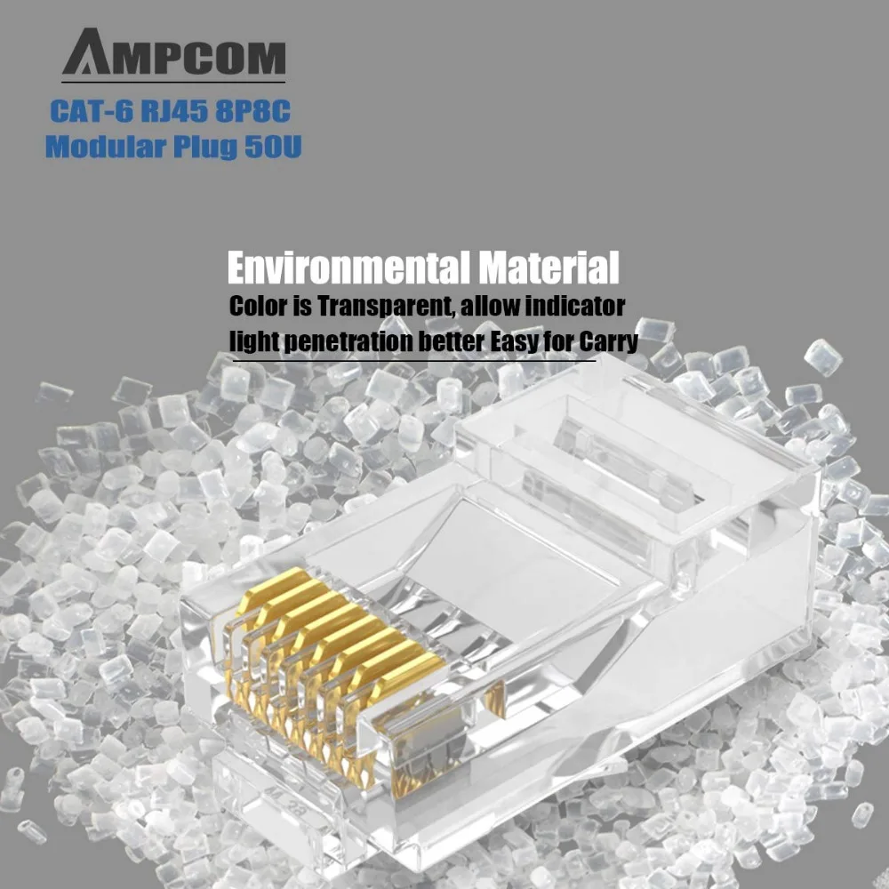 AMPCOM RJ45 модульный разъем UTP 50U позолоченный 8P8C обжимной Конец для кабеля Ethernet