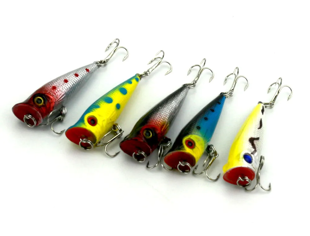 5pcs Popper Fishing Lure Small Floating Plastic Hard Bait 5cm 4.9g 8