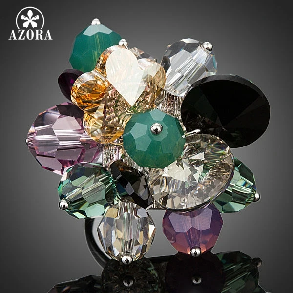 

AZORA Amazing Flower Design With Stellux Austrian Crystal Adjustable Size Ring TR0122