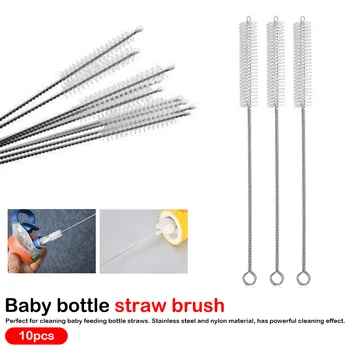 

10pcs bottle straw brush Baby cleaning nylon brush slender small brush cleaning Stainless Steel Brush