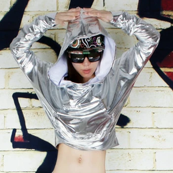 

WholeTide Spliced Jazz Loose Dance Jackets Thin Harem Women Men Unisex Gold Silver Shiny Top Performance Wear