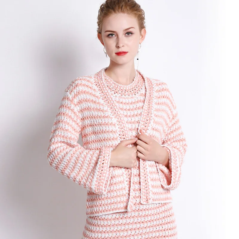 

French Fashion Style High Quality 2018 Autumn New Pink Knitted Loose Cardigan Woven Mohair Open Stitch Sweaters for Women S-L 25