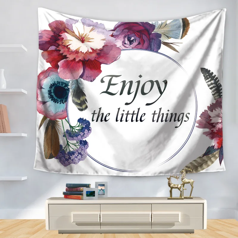 

Small fresh flowers, English letters, prints Creative Tapestry Wall Hanging Home Tapestry Beach Towel Blanket Room Decorative