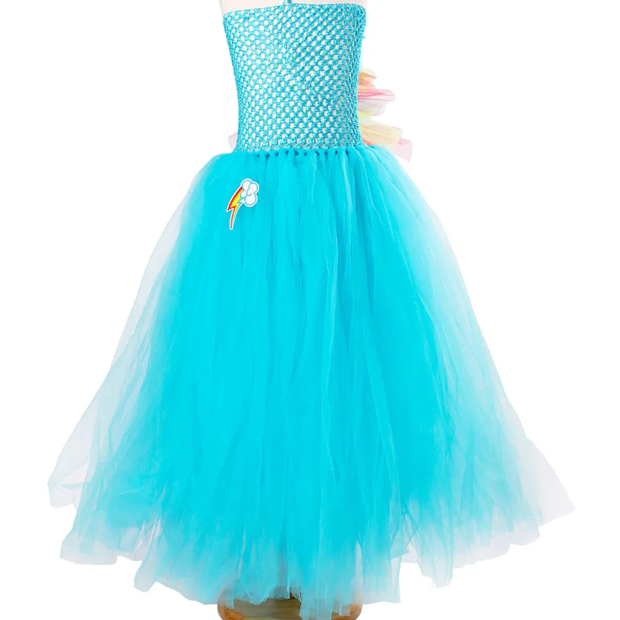 Blue Girls Halloween Unicorn Tutu Dress With hair Hoop Kids Cute Pony Ankle length (15)