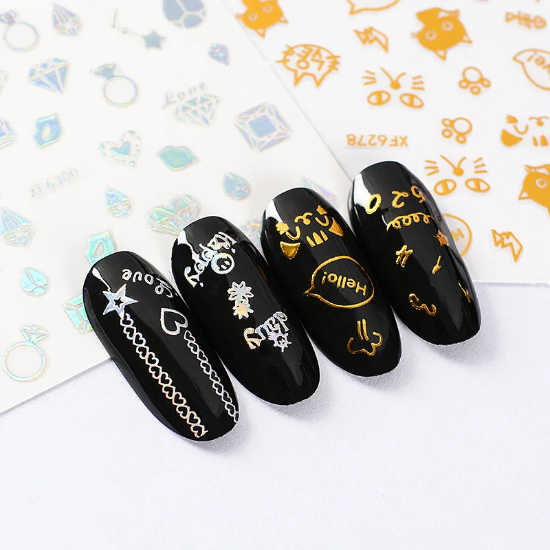 

MEET ACROSS Gold 3D Laser Nail Sticker Lines Strip Geometric Heart Self Adhesive Nail Art Transfer Stickers Manicure Decoration