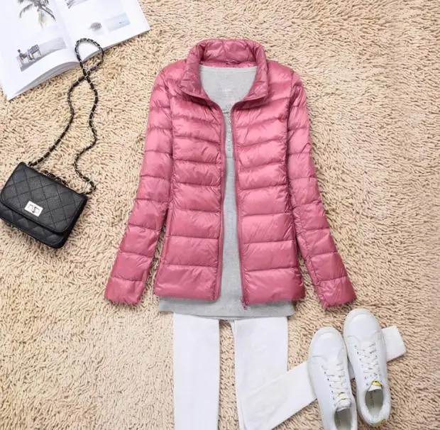 Sanishroly новая осенне-зимняя женская тонкая куртка-пуховик на белом утином пуху, Женская парка, ультра-светильник, короткая верхняя одежда размера плюс S268 - Цвет: Розовый
