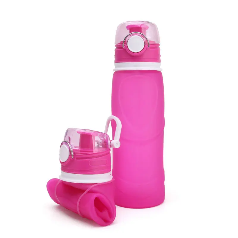 750 мл силиконовая бутылка для воды силиконовый складной сосуд прямая Питьевая Спортивная бутылка складной походный дорожный бегущий флакон - Цвет: Pink