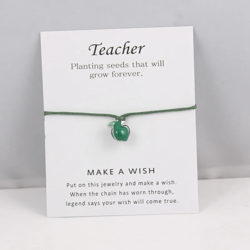 

Green Apple TEACHER Wish Bracelet Jewelry Best Wishs Card Bracelet For Women Girl And Man Christmas Gift Jewelry