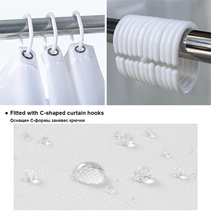 White Shower Curtain Fabric Waterproof Mildewproof Modern bathtub Bathroom Curtain With 12 Hooks Custom
