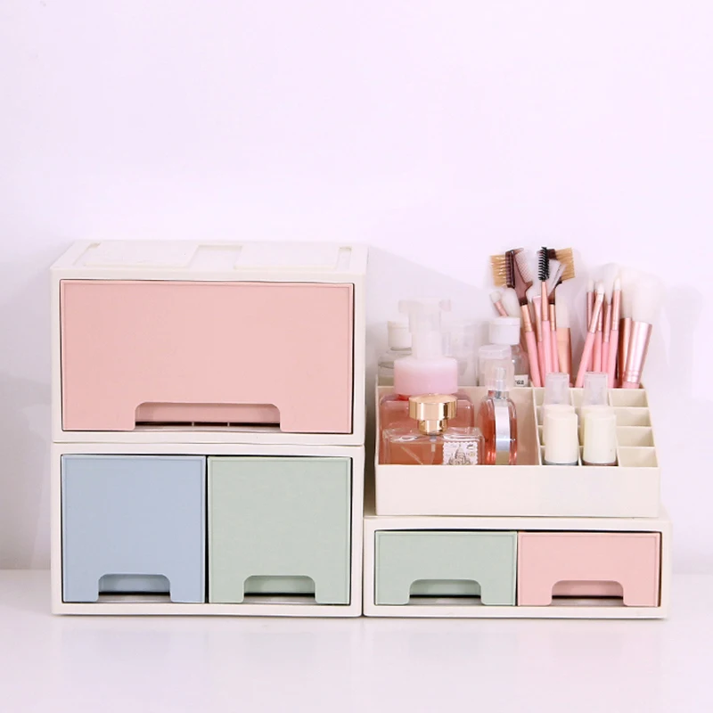 Plastic Twins Desktop Pencil Pen Office Storage Box Mini Brush Makeup Cosmetic Sundries Skin Care Drawer Articles Organizer