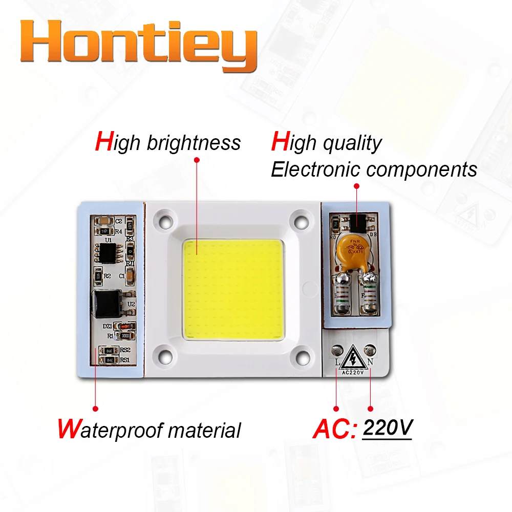 Hontiey 50 Вт белый светодио дный свет светодиодный чип 6000 К 6500 к Hight power Grwoth COB полный
