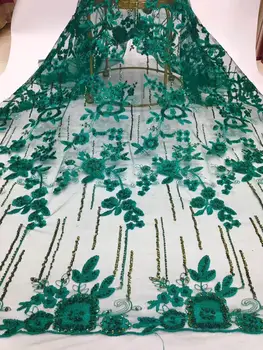 

Pink Nigerian French Lace Fabrics 2019 African Beaded velvet Tulle Lace Fabric High Quality African Lace Wedding Fabric For Dres