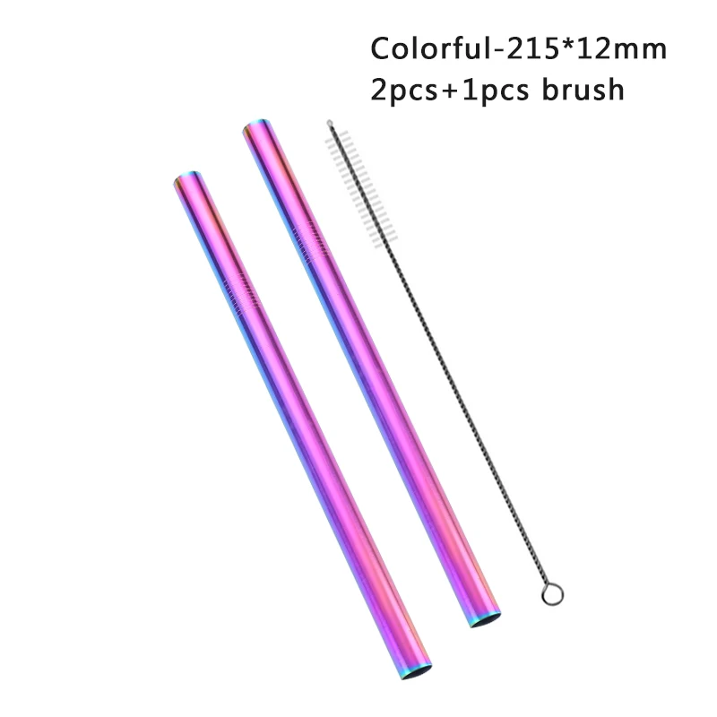 EIMAI 2/4 шт. 215x12 мм Красочные 304 Нержавеющая сталь соломинки многократного использования питьевой соломы изогнутая металлическая соломинка с чистящая щетка A19 - Цвет: Colorful-2pcs