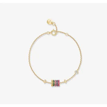 

Colorful Zircon 925 Sterling Silver Shiny Rainbow Charm Bracelet Women Wedding Moving Circle Charm Chain Bracelets Jewelry