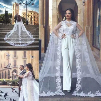 

Vintage Cathedral Length Bridal Bolero Custom Made Lace Appliques Wedding Cape Wraps Shawls