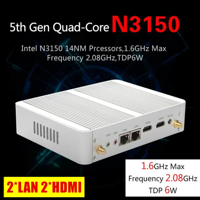 

Eglobal Nuc Dual Lan Fanless Mini PC Windows 10 Linux Barebone Computer Intel N3150 Quad Core Max 2.08GHz VGA HDMI TV Box HTPC