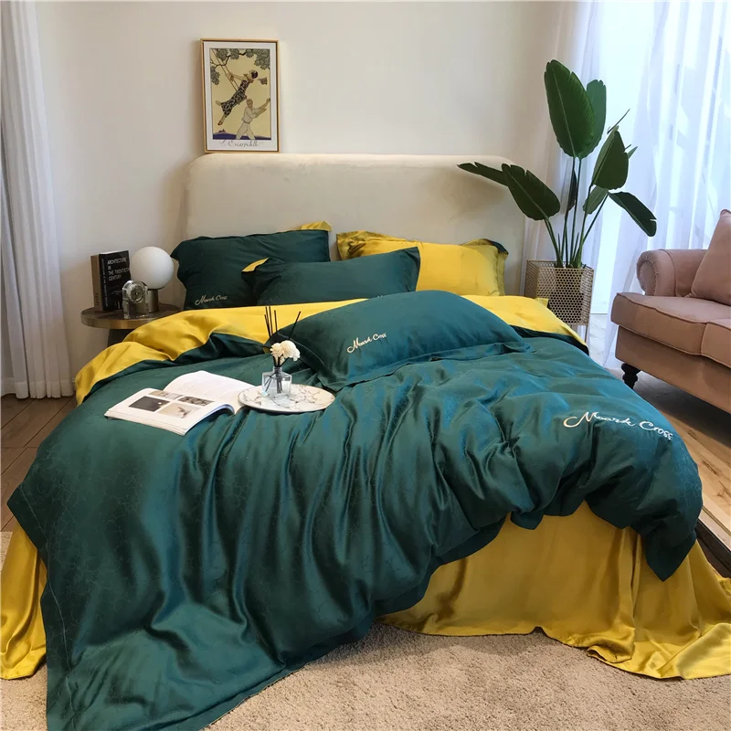 

Luxury 80S Tencel marbling Jacquard Bedding Set Super Silky Soft Duvet Cover Set Bed Sheet Pillowcases Queen King Size 4Pcs