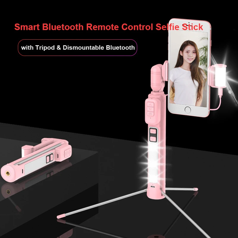 TORTOYO умный Bluetooth беспроводной селфи палка с косметический СВЕТОДИОДНЫЙ монопод дистанционное управление складной штатив для iPhone Android
