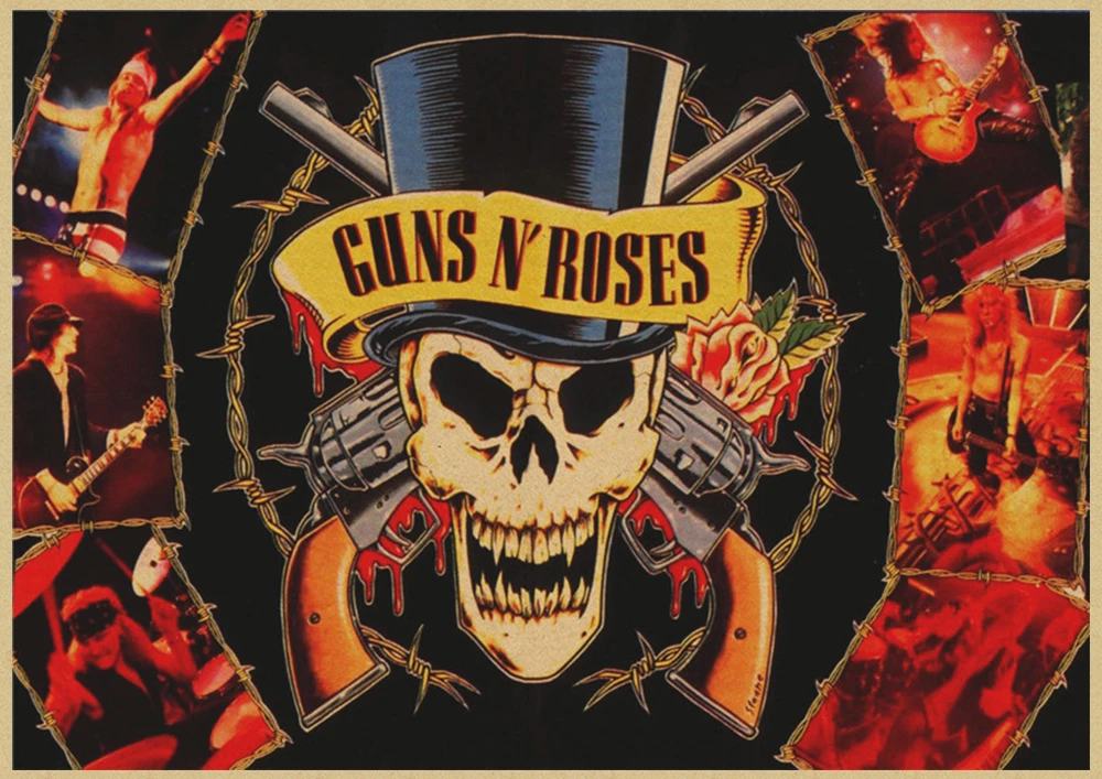 Guns N Roses рок-музыка плакаты винтажный плакат на стену стикер домашний декор крафт-бумага постер для бара/кафе - Цвет: Непроницаемый