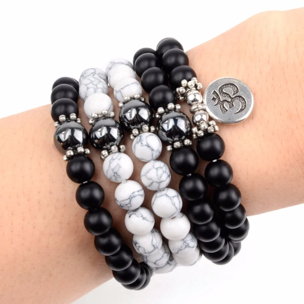108 шт. Mala Beads матовые черные Агаты белые бирюзы Yingyang OM буддийские браслеты для Wo men