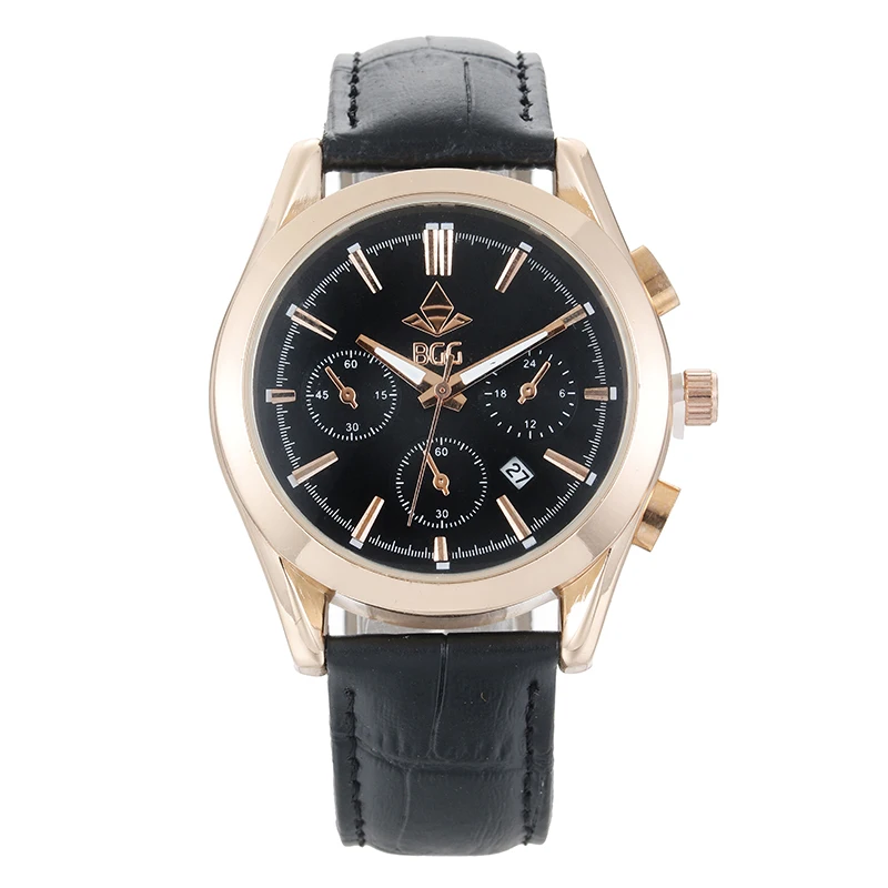 

Casual Mens Watches Men genuine leather Quartz Watch male sports BGG Luxury Brand Wristwatch Business gold clock Hours gift