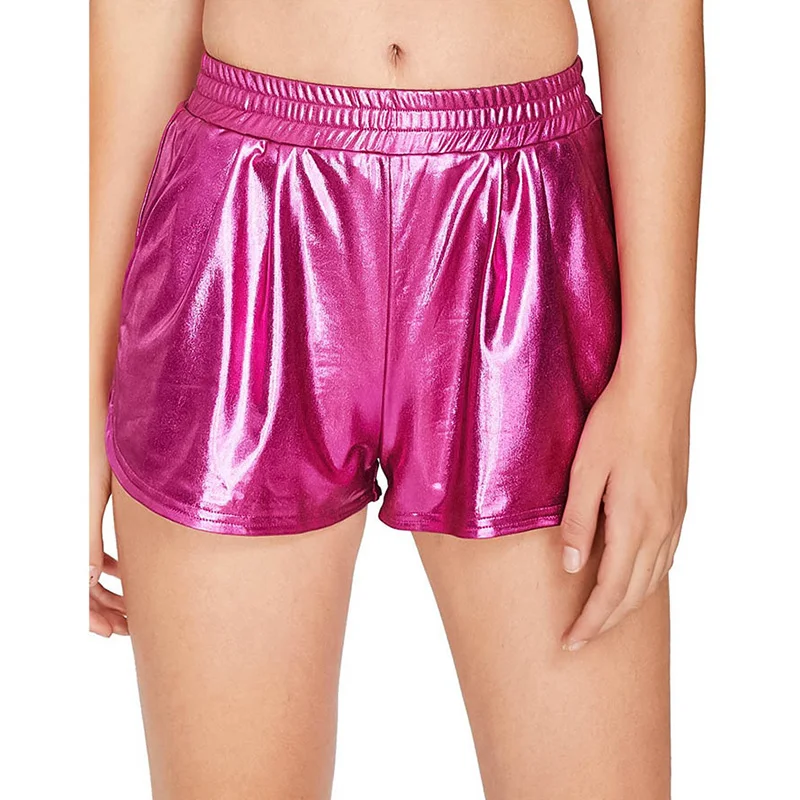Women Shiny Metallic Spandex Hip Pop Loose Elastic Waist Sexy Dance