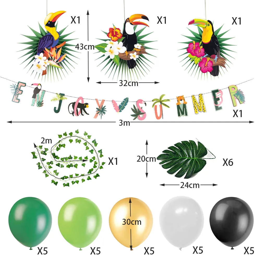 Тукан тропические джунгли вечерние украшения набор День рождения баннер бумажные фонари листья сафари душ Гавайи Луау Фото фоны