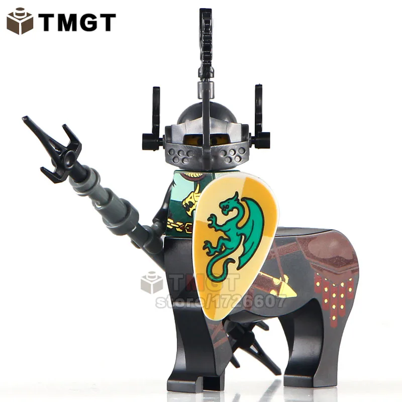 

Single Sale AX8802 A-H Medieval Castle Green Dragon Knight Heavy Shield Dolls Building Blocks Best Children Gifts Toys