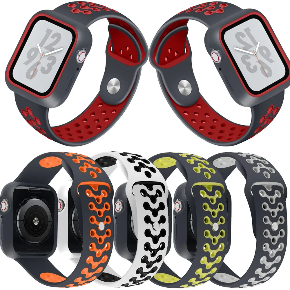 

joyozy case+Silicone Strap for Apple Watch series4 40mm 44mm Sport band for iwatch Smart Watch Wristband