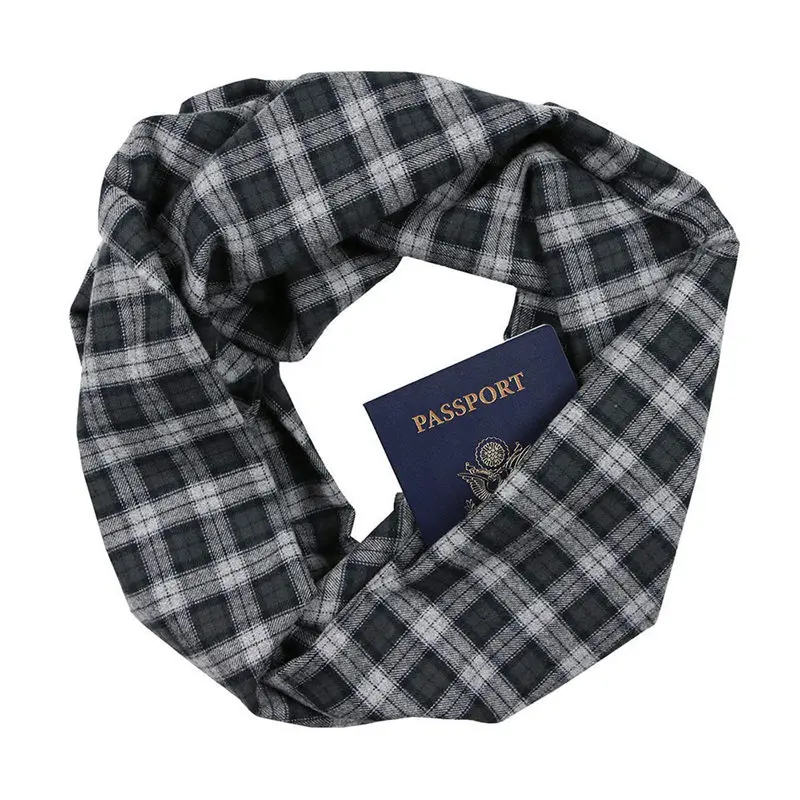 Women Loop Scarf Infinity Wrap Hidden Zipper Pocket Warm Travel Couple women's scarves handkerchief hijab scarf 40MA0811