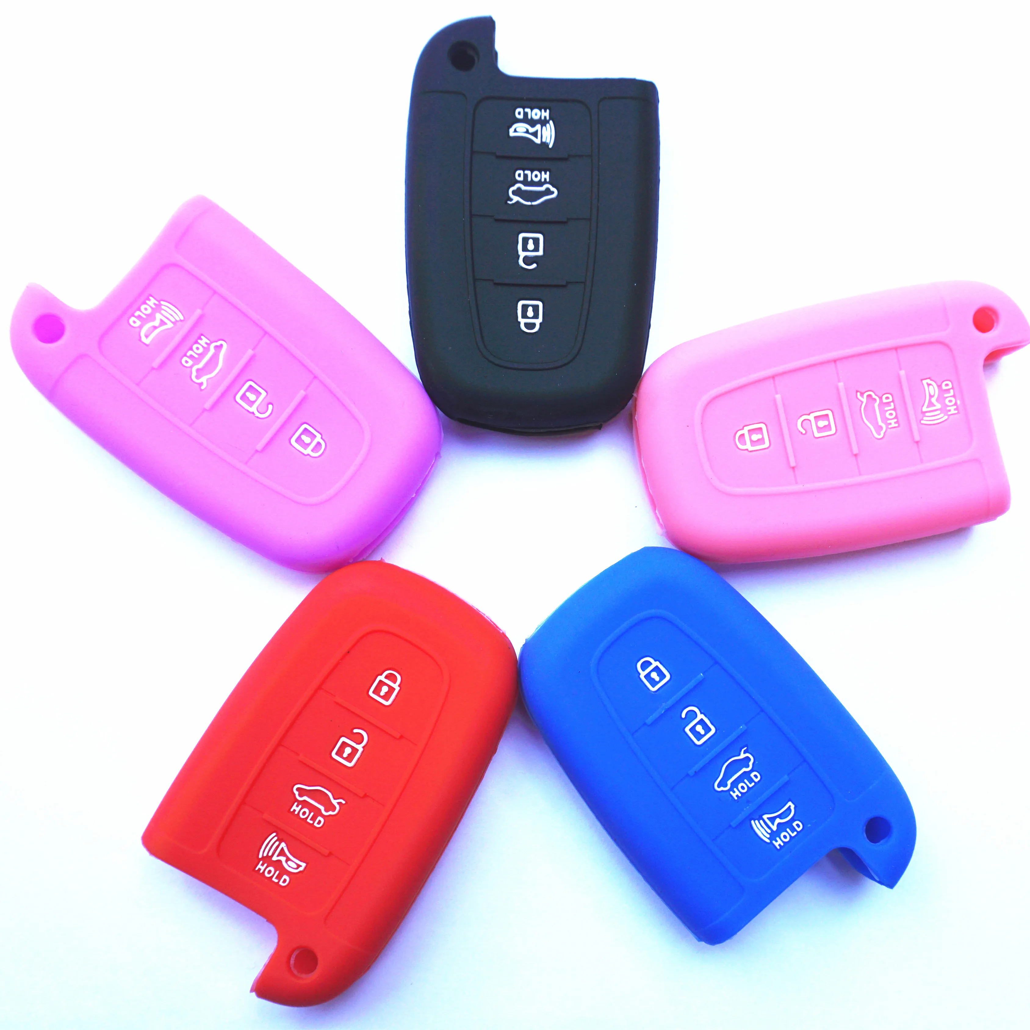 

WFMJ Silicone Skin 4 Buttons Key Chain Keyring Cover Case Bag for Hyundai Elantra GT Genesis Coupe Sonata Veloster Tucson