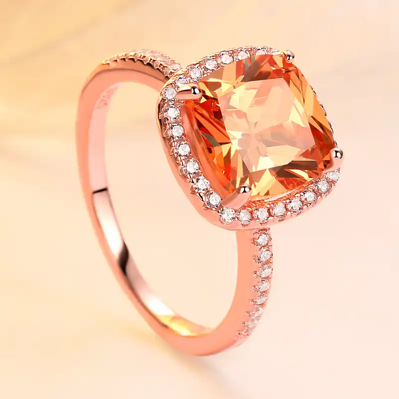 Tonglin Real 925 Sterling Silver Sparkling Engagement Gold Ring