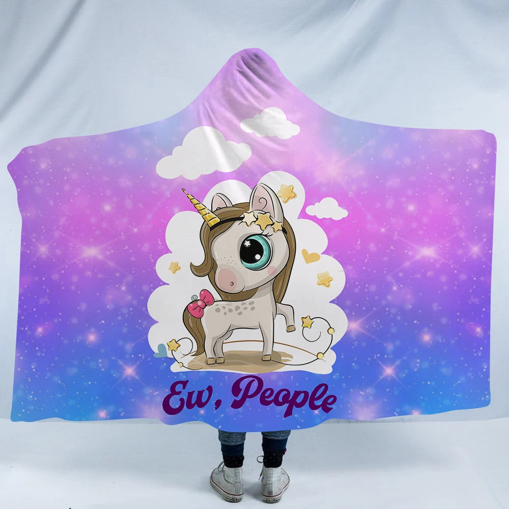 Unicorn 3D Printed Plush Hooded Blanket for Adults Kid Wearable Fleece Custom Throw Blankets Bed Sofa | Дом и сад