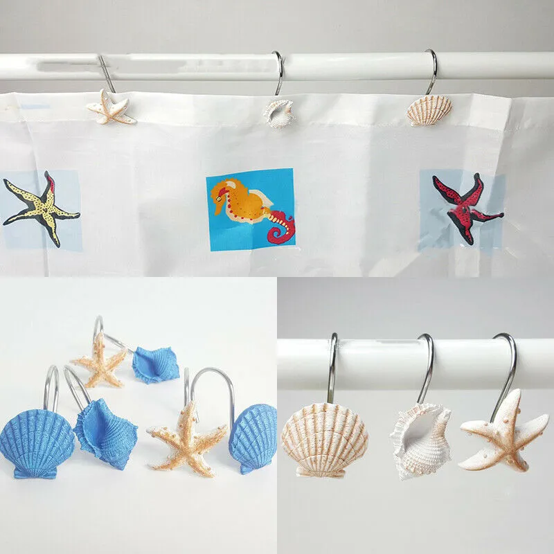 

12pcs Seashell Shower Curtain Hooks Bathroom Beach Shell Decor Curtain Hooks