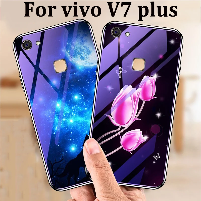 Чехол для vivo V7 plus чехол из синего закаленного стекла задняя крышка V7plus чехлы