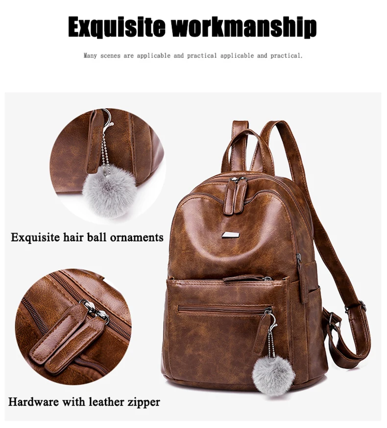 Роскошный брендовый винтажный женский рюкзак из искусственной кожи, коричневый рюкзак для колледжа с защитой от кражи, женский рюкзак для путешествий, женские рюкзаки