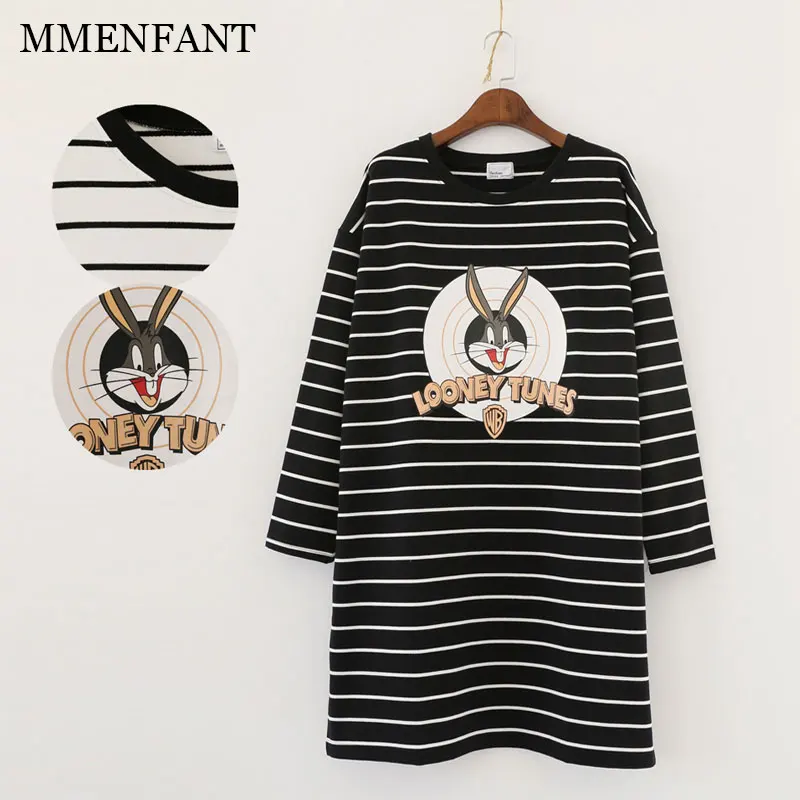 

2017 Autumn And Winter Maternity clothing tops casual medium-long bugs bunny stripe long thin paragraph maternity t-shirt dress