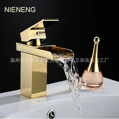 

NIENENG bathroom faucet golden tap hotel high range waterfall faucet taps WC mixers banheiro bath sink faucet mixer ICD60173