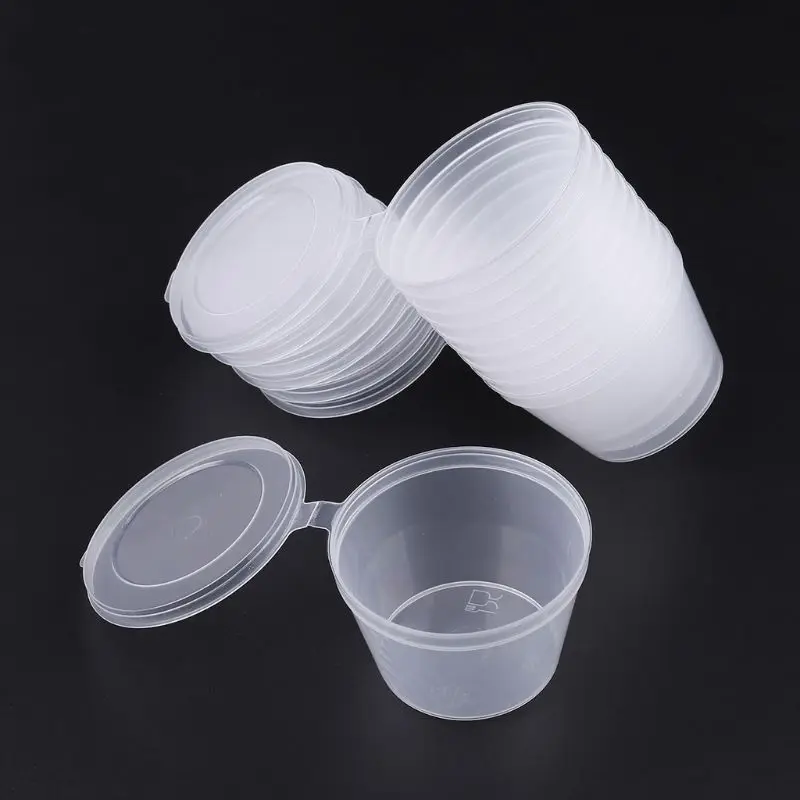 

SFVEFVD 10pcs 80ml Sauce Pot Cups with Lids Disposable Clear Plastic Chutney Cups Slime Storage Container Box Kitchen Organizer