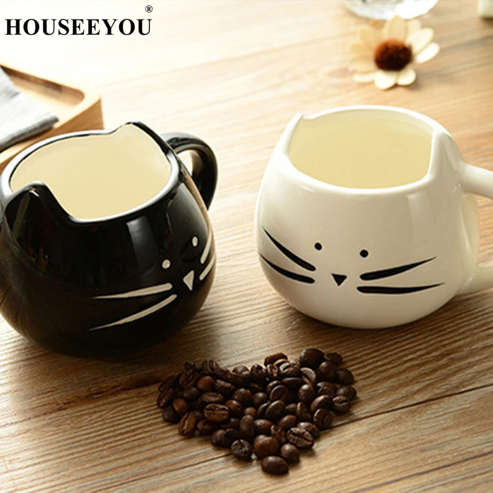 

HOUSEEYOU Coffee Cup Black Cat Animal Milk Cup Ceramic Lovers Mug Cute Birthday New Year Wedding Gift Christmas Gift White Black