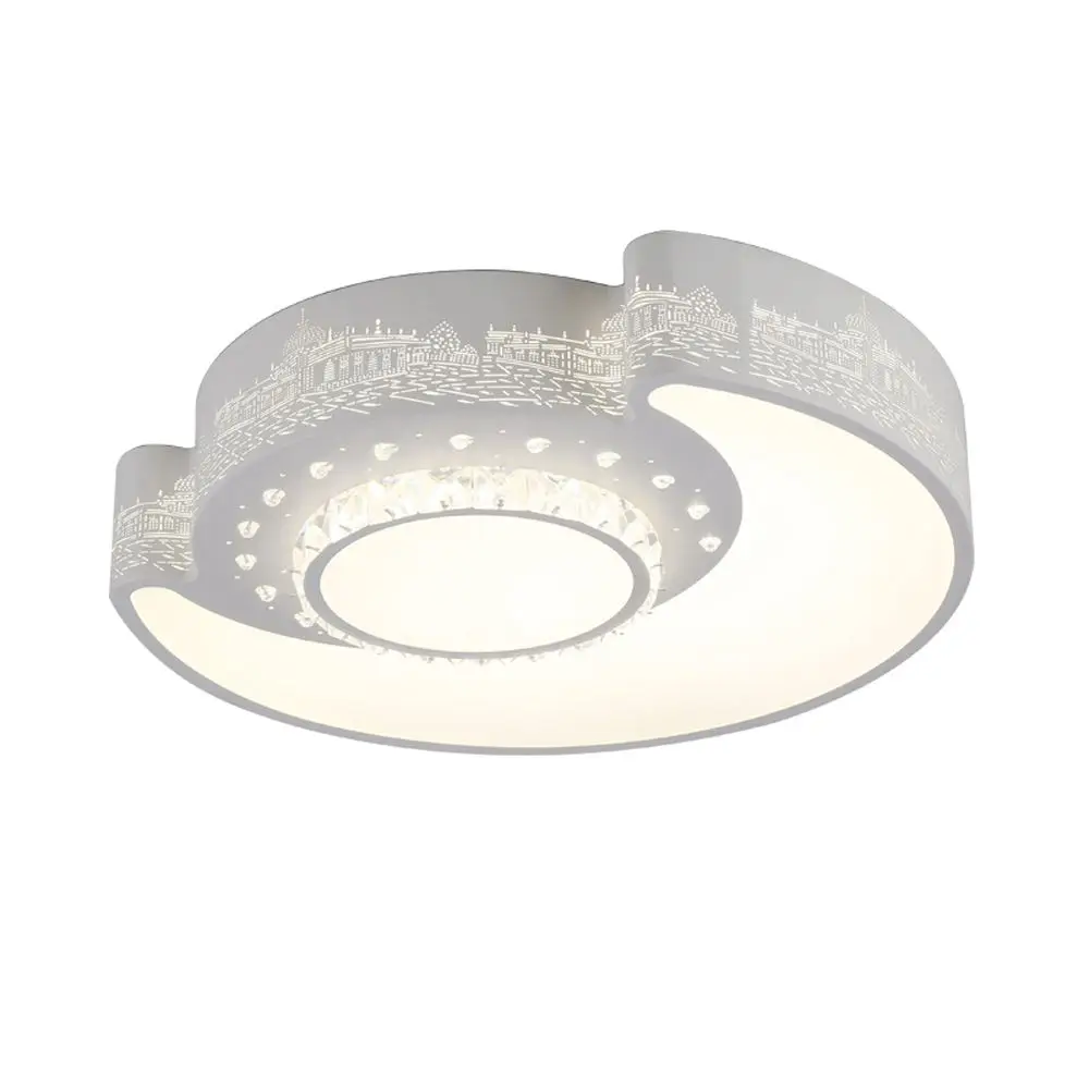 

Modern Crystal 30W LED Bedroom Ceiling Lamp Living Room White Metal Frame Acrylic Bottom Panel Dining Room Ceiling Lights